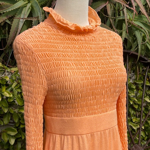 I.MAGNIN 1960s smocked mock neck midi dress - Picture 3 of 7
